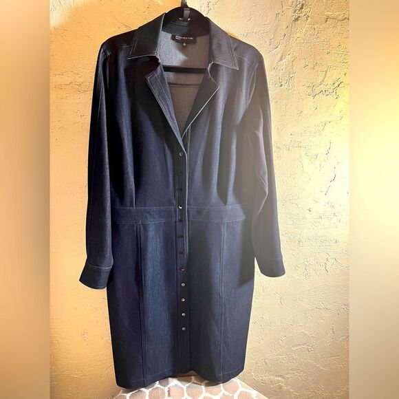 Jones New York Long Sleeve Denim Dress - Dark Blue - Picture 1 of 9